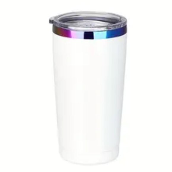 20 Oz Glossy Tumbler, With Lid & Straw Stainless Steel Double Wall NEW - White - Picture 1 of 1